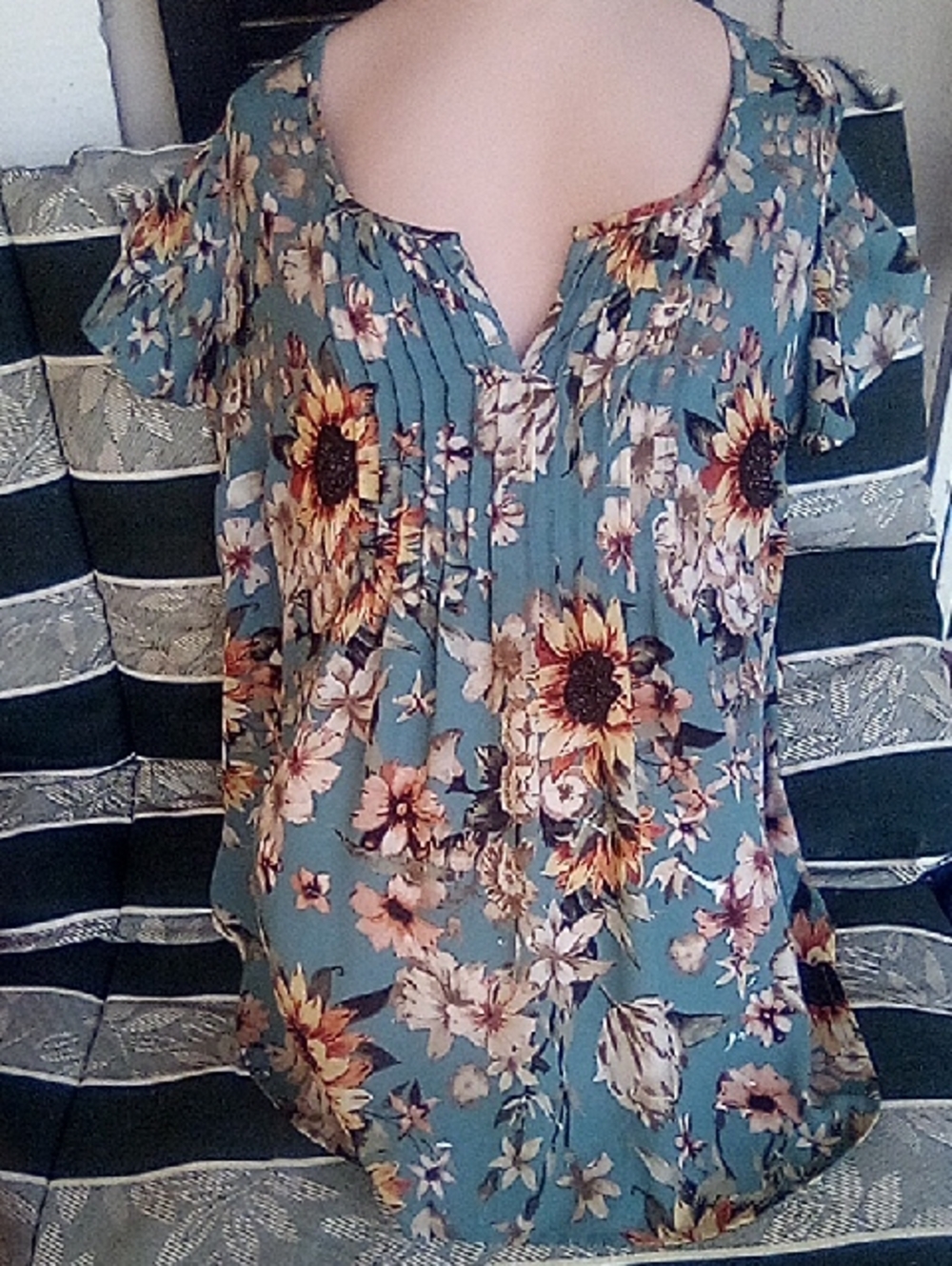torrid Teal Floral Sunflower Cold-Shoulder Blouse